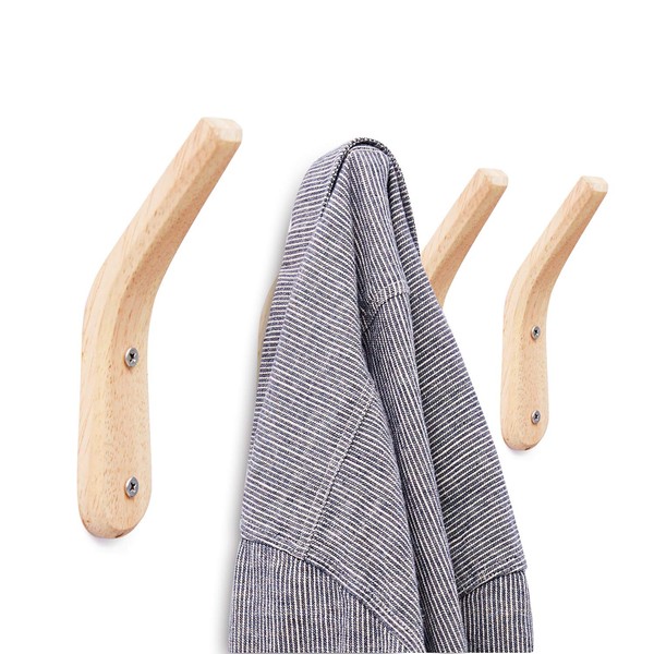 YOYAI Pack of 4 Wooden Coat Hook Wall Mounted Vintage