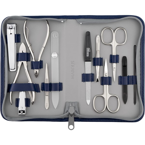 marQus Solingen Solingen Manicure Set - 12 Piece Manicure Pedicure Set in Genuine Leather Case Handy and Soft - Complete Set with Everything for Hand and Foot Care