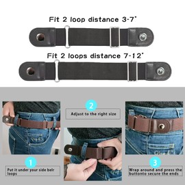 No Buckle Elastic Belt for Women Men 2 Loop Unisex Buckle Free Stretch Belt-Easy to Use (Black+Black, Fit 2 loop distance7-12")
