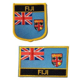 Tasmiraff 2Pcs Fiji Flag Patch Embroidered Applique Patch for Backpacks Shoes Hat Iron On Sew On 1Pcs Rectangle and 1Pcs Shield
