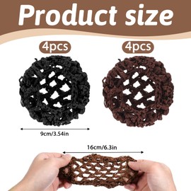 8PCS Hair Nets, Invisible Knit Hairnets, Knit Mesh Snoods, Ballet Hair Bun Covers and Nets for Girls and Women, Elastic Mesh Bun Cover for Dancer, Bank Clerk, Nurse and Ice Skater (Black, Brown)