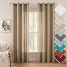 MIULEE Faux Linen Look Curtains Natural Burlap Textured 2 Panels Set for Bedroom Living Room Light Filtering Privacy Semi Sheer Curtains Farmhouse Grommet Window Drapes W 52 x L 72 inches Tan Brown