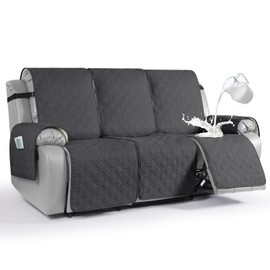 VANSOFY Waterproof Recliner Couch Covers, Sofa Covers 1-Piece Washable Reclining Sofa Cover Non-Slip Furniture Protector with Elastic Straps Pocket for Dogs, Pets(Charcoal Gray,3 Seater)