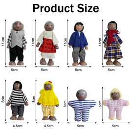 DAVBNM Sets of 7 Wooden Dolls House Family Dolls Toys, Wooden Doll House, Lovely Happy Family Doll Playset DollHouse Accessories