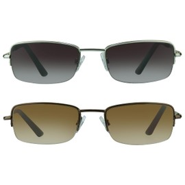 proSPORT SMALL 2 Pairs Reading Sunglasses +2.00 Smoke Lens Silver & Brown Lens Bronze Sun Readers, Semi Rimless Square Frame not bifocal