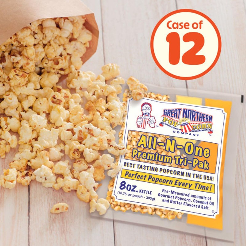 Movie Theater Style 12-Count Popcorn Packs - Pre-Measured 8-Ounce All-in-One