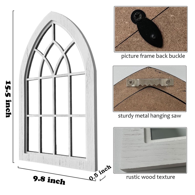 ZEXUIRU 2PCS Arched Window Wall Mirror,Rustic Farmhouse Accent Mirror, Wood