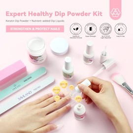 Saviland Kit Uñas Polvo Inmersión Transparente Starter 60g 1oz Dip Powder Dipping Liquid Set Base Activador Top Coat Professional Nail Reparación
