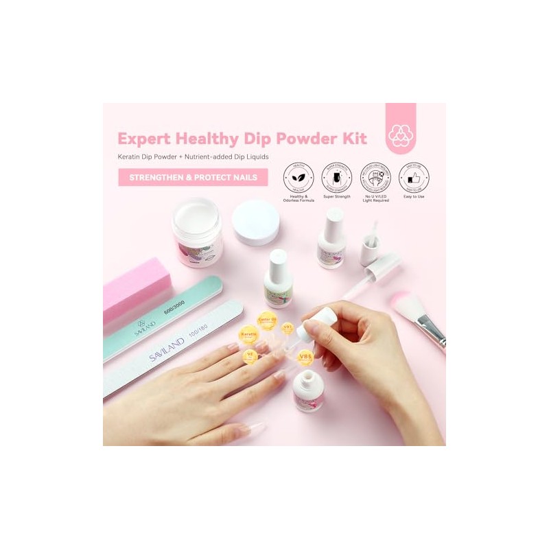 Saviland Kit Uñas Polvo Inmersión Transparente Starter 60g 1oz Dip