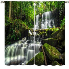 Waterfall Curtains, Spring Nature Theme Landscape Pattern in Forest, Blackout Thermal Curtains for Bedroom Living Room, 2 Panel Set, 42X45 Inch