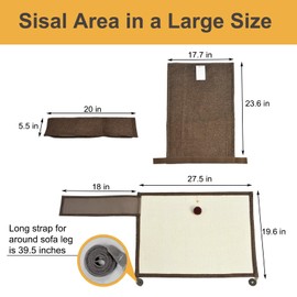 Upgraded Cat Scratch Furniture Protector,Cat Scratch Sofa Arm Sheild with 27.6’‘L*19.6’‘W Natural Sisal and Scratch Ball for Protecting Couch Sofa Chair Furniture (Brown/Left Handed)