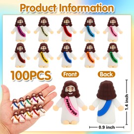100 Pcs Little Jesus Figures, Multicolor Mini Jesus Figurines in Bulk, Tiny Jesus Figures to Hide and Seek, Religious Gifts for Easter Egg Stuffers Stocking Stuffer