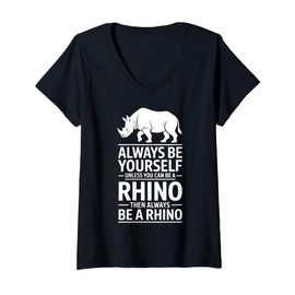 Womens Rhino Funny Rhino V-Neck T-Shirt