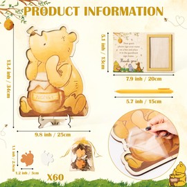 Z1juce Winnie Guest Book Alternative - Ideas Baby Gender Reveal Party with 60 Bee Wood Slices to DIY Meaningful Guestbook Keepsake Guest Book with Baby Sonogram Photo Frame for Baby Shower Decoration