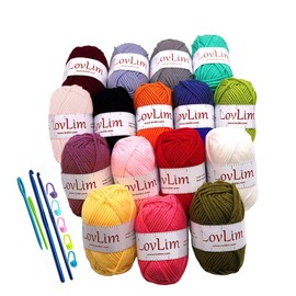 LovLim - Kit de hilo de ganchillo, 16 madejas de hilo de algodón suave para ganchillo y tejer, patrones de ganchillo y amigurumi, kit de inicio perfecto para manualidades de más de 1000 yardas