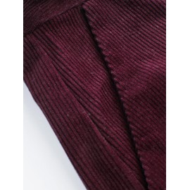 CIDER Corduroy Middle Waist Pocket Straight Leg Trousers with Belt: Wine, M
