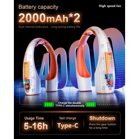 Rohent Neck Fan Portable for Outdoor: Powerful High Speed Personal Neck Fan 360° Cooling - 4000mAh Battery Operated Rechargeable Neck Fan for Travel Camping - Orange