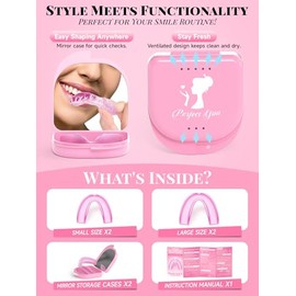 Paquete de 4 protectores bucales rosa con estuche de almacenamiento de espejo, 2 tamaños para mujeres y hombres