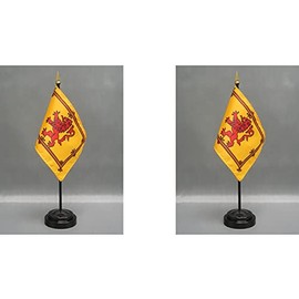 2 Scotland Lion Desk Flag Set of Miniature Office Little Hand Waving Flags Includes 2 Stands and 2 Small Mini Country International Stick Flags (Scotland Lion)