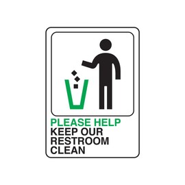 HY-KO Products D-27 Please Help Keep Restroom Clean Info Graphic Plastic Sign, 5" x 7", Green/Black/White