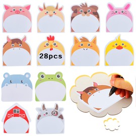 Pack of 28 Cartoon Animals Sticky Notes, Small Sticky Notes, Children's Sticky Notes, Cute Mini Post It Funny Sticky Notes Animal Shaped Sticky Note Pad for Party Bags, Children's Birthday, Office