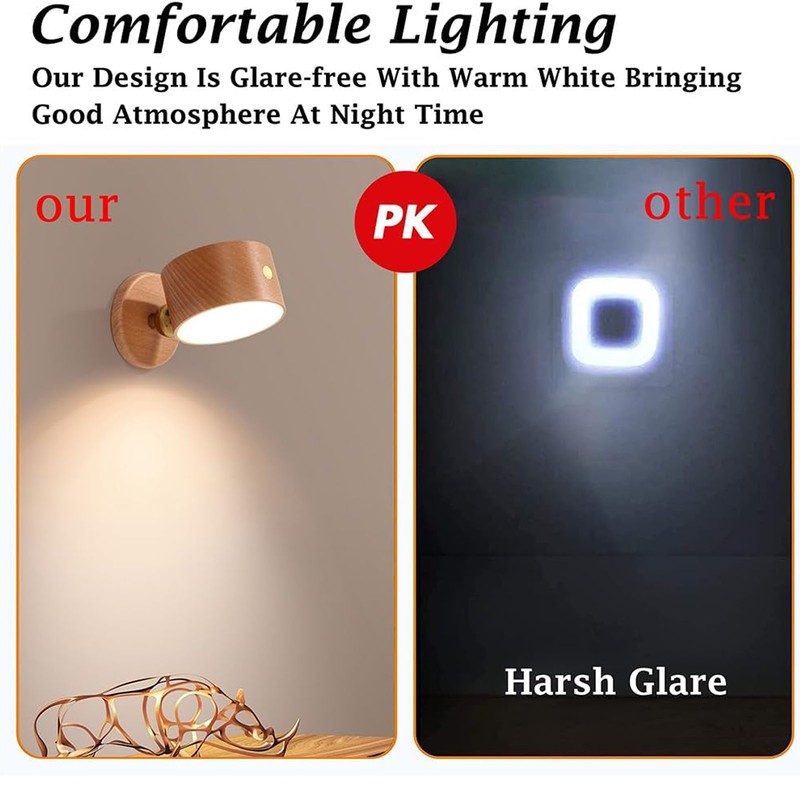 LED Wall Mounted Reading Lights 360 Degree Rotation Magnetic Rechargeable