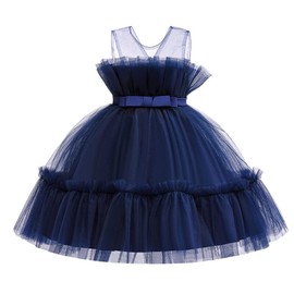 6M-9T - Vestido de fiesta con volantes para bebés y niñas, Azul marino, 6-12 Meses
