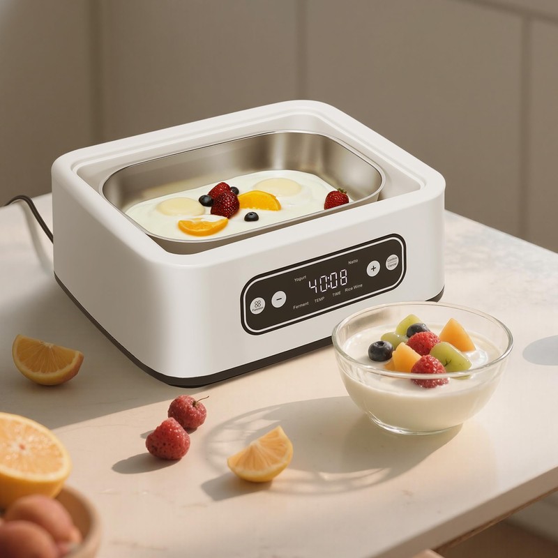 1.7-Quart Yogurt Maker with Adjust Temp(21°C-48°C/70°F-118°F) & Time(1-99h),110V-240V Auto-adaptive,Steel Inner