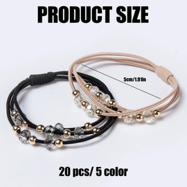 Wasise Hair Tie Bracelet - 20pcs Nylon Elastic Hair Ties for Women, Boho Ties or Bracelet with Bead, for Thick or Skinny Crystal Hairs Accessories, Simple Temperament (5 Colors, 4 Strips Per Color)