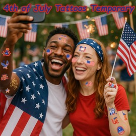 4th of July Tattoos Decorations - 177Pcs Fourth of July Tattoo Temporary for Kids, USA American Flag Patriotic Stickers, Red White and Blue Independence/Memorial/Labor Day Accessories Party Supplies