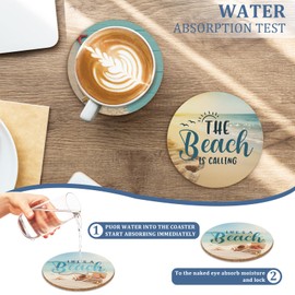 HSSPIRITZ Beach Coastal & Ocean Sea Tropical Theme Cork Coasters for Drinks,Kitchen Decor and Gifts for Beach House and Home Bar-Coasters for Wooden Table-Set of 6 with Holder