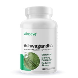 Vitasave Ashwagandha Capsules - 120 Vegetarian Capsules, 1300mg per Serving - Non-GMO, Gluten-Free & Dairy-Free