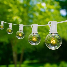 Pallerina 25FT G40 Outdoor String Lights with 27 Globe Clear Bulbs(2 Spare) Patio String Lights Outdoor Waterproof for Party Wedding Garden Commercial Decoration, 5 Watt Bulbs E12 Base- White Wire