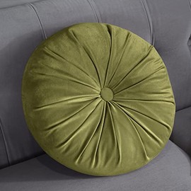 vctops Round Velvet Solid Color Chair Cushion Pumpkin Pleated Throw Pillow Home Decorative Floor Pillow Diameter 15" Grass Green