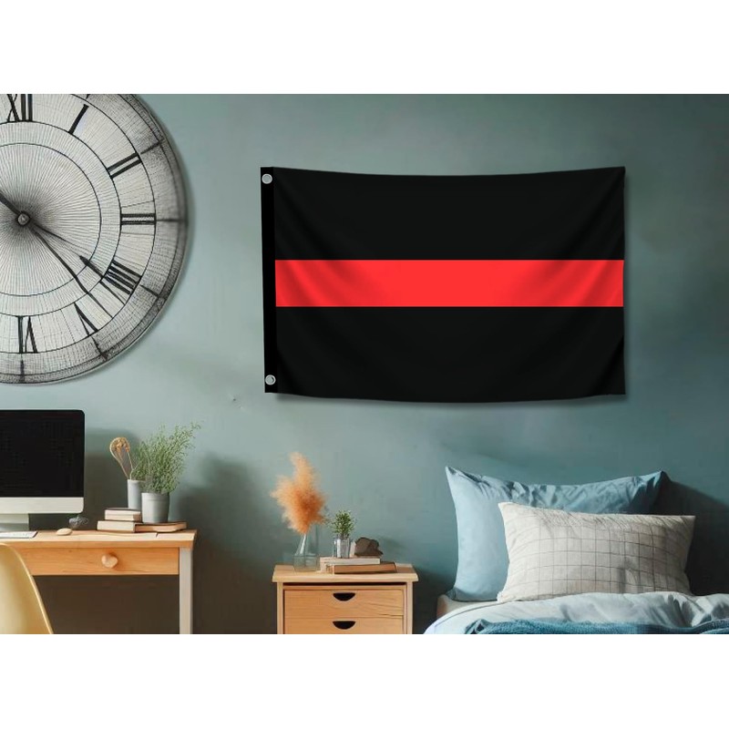 3x5 Feet Thin Red and Black Line Horizontal Stripes Flag