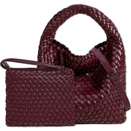 Handmade Woven Shoulder Bags for Women Cute Hobo Tote Handbag Mini Clutch Purse with Magnetic Buckle Crossbody Phone Bag (Ankela Red)