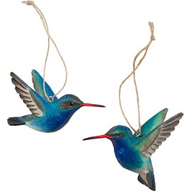 WILDLIFEGARDEN WG4674 DecoBird Wide-Beaked Hummingbird - Set of 2, Hand Carved Decorative Wooden Birds