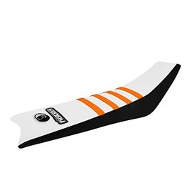 Enjoy Mfg Seat Cover - Compatible Fit for 2016-2023 KTX SX65 SX 65 - Black Sides/White Top/Orange Ribs #148