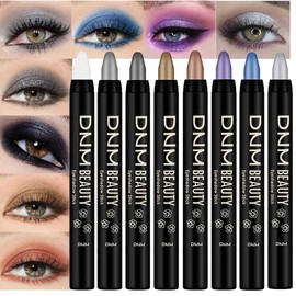 evpct 8Pcs Cream Eye Shadow Brightener Sticks Set for Eyes, Silver Sand Gold Orchid Rose Mocha Deep Mauve Midnight Royal Blue Stone Shimmer Matte Pencil Eye shadow Crayon Stick Palette Makeup Set07