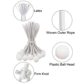 WMZOBH Tarpaulin Bungee Balls 6 Inch - 25 Pcs Bungee Cord with Balls Waterproof, Small Bungee Cords Heavy Duty, Short Elastic Flag Bungees, Tie-Down, Adjustable Bungee Straps (White)
