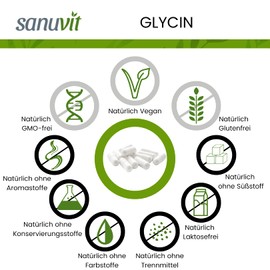 Sanuvit® - Glycine 800 mg | 180 Capsules | High Bioavailability and Compatibility | Vegan | High Dose | Made in Austria