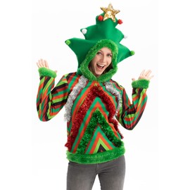 Women Ugly Christmas Hoodie for Adult Men`s Unisex Xmas Hooded Sweater Pullover for Party Festive Tinsel Rocks Large