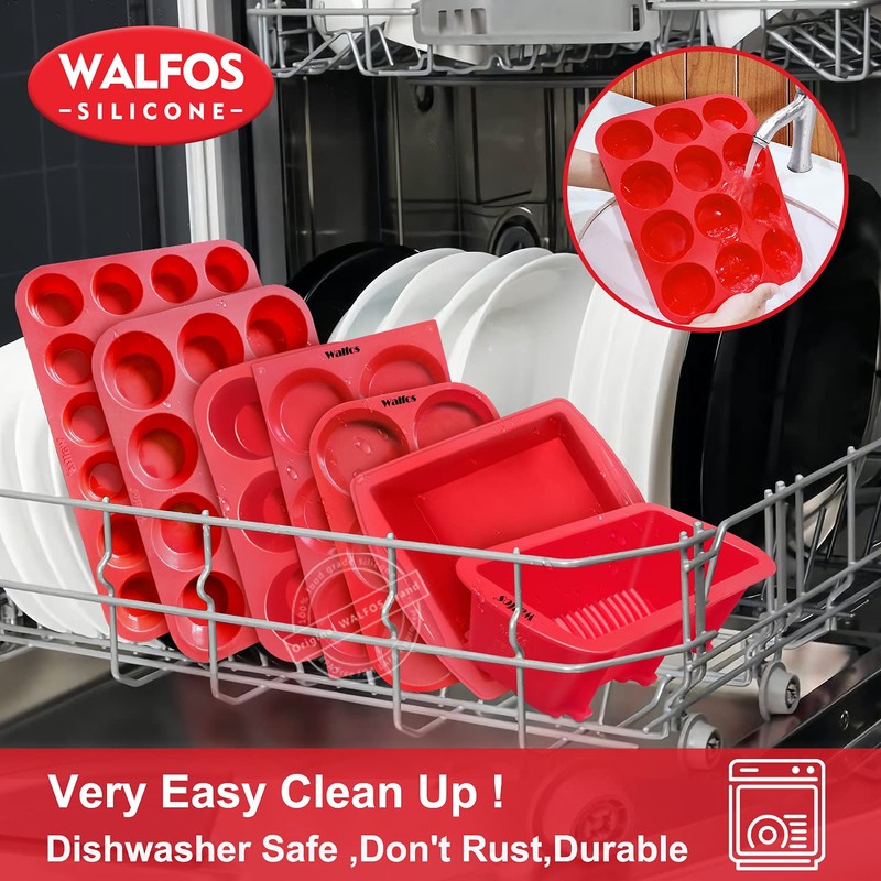Walfos Muffin Pan Set - 12 Cups Regular Silicone Cupcake