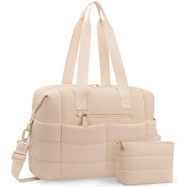 Travel Duffle Bag, Puffer Gym Bag for Women Weekender Overnight Bags, Carry On Luggage Tote Hospital Bag for Women Labor Delivery with Toiletry Pouch (Pink, M)