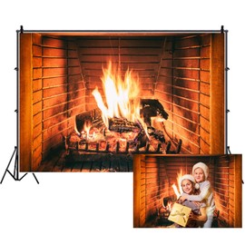 Renaiss 5x3ft Christmas Fireplace Backdrop Vintage Firewood Burning Xmas Photo Photography Background for Xmas New Year Party Supplies Camping Outdoor Travel Banner Decor Photo Studio Props