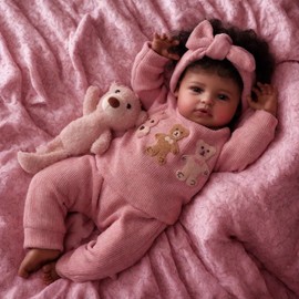 BABESIDE Reborn Baby Dolls Black Girl, 20 Inch Realistic Black Girl Newborn Lifelike Real Life Baby Girl Dolls Soft Vinyl and Cloth Body with Feeding Kit Gift Box for Kids Age 3+