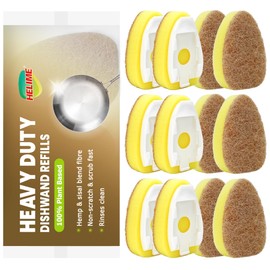 HELIME Natural Dishwand Refills Sponge, Non Scratch Dish Wand Sisal Hemp Replacement Brush Head, Plant Based Heavy Duty Scrubber Dispenser, Dishwashing Cleaning Supplies for Kitchen Sink Dishwash Tool