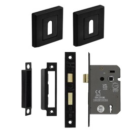Decoranddecor Helix Square Door Handles – Aluminium Matt Black Internal Handle Sets with Lock and Keys – Modern Design for Wooden Interior Doors in Homes