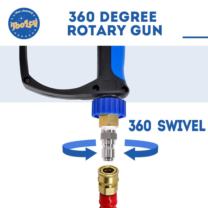 TOOLCY Short Pressure Washer Gun with Swivel, 3/8" QC Inlet