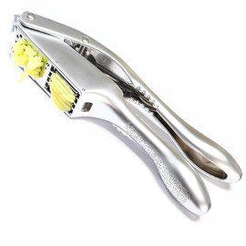 Prensa y rebanadora de ajo 2 en 1, aplasta, rebana, y pica ajo sin esfuerzo, con esta versátil herramienta de cocina, perfecta para cocineros caseros y chefs profesionales por igual. (Pearl White)